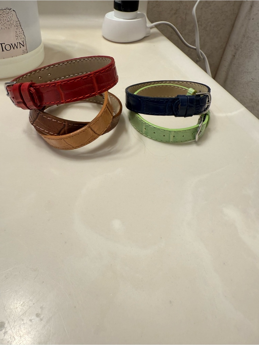 Men's Leather Watch Strap Set in Red, Tan, Navy & Light Green